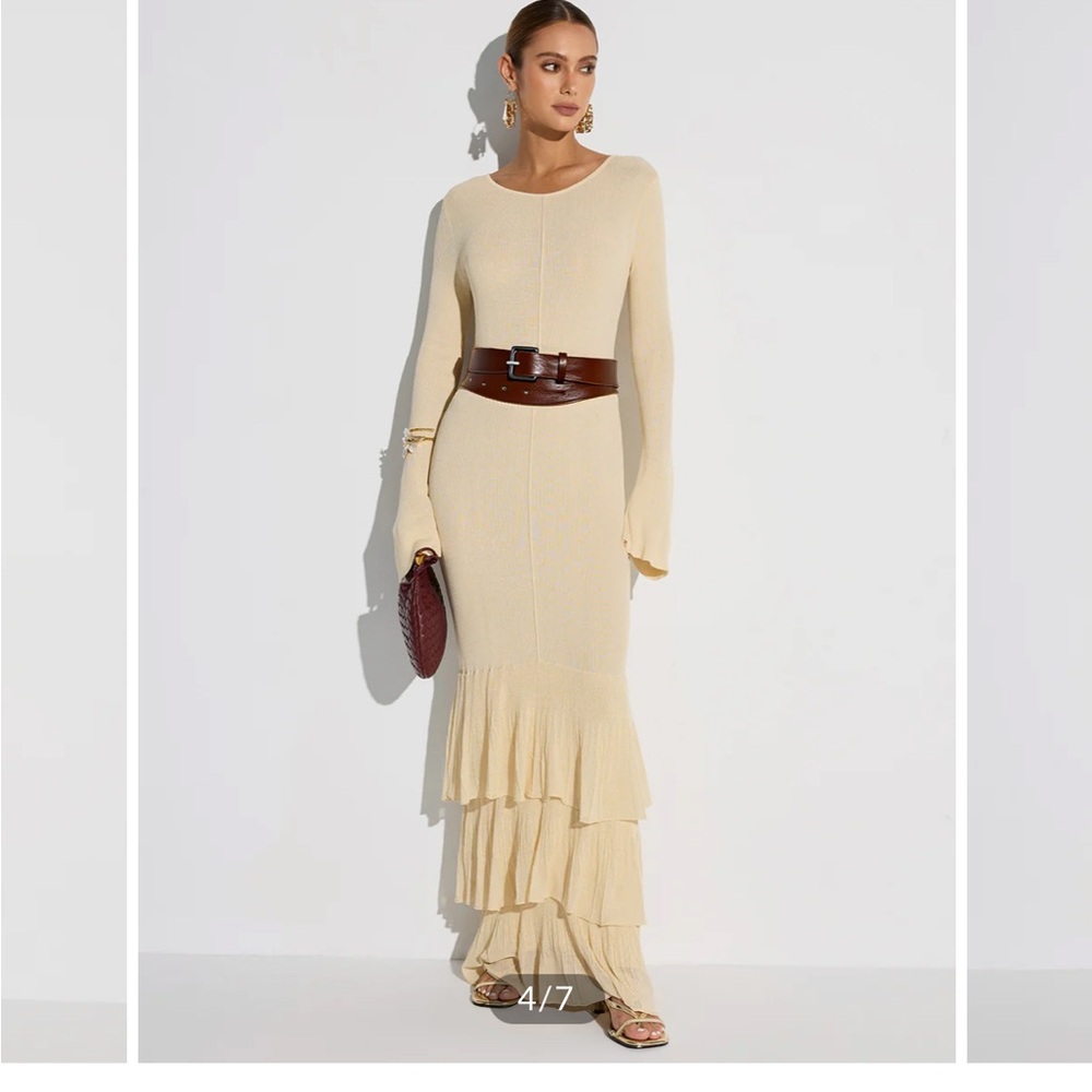 Layered Cream Ruffled Hem Knit Maxi Dress - Picture 4 of 11